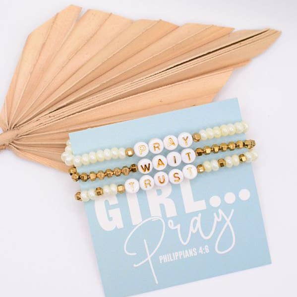 Two and Crew - Faith Based Jewelry & Gifts - Wholesale Beaded Bracelet - Pray Wait Trust Bracelet – Christian Scripture, Faith quote1