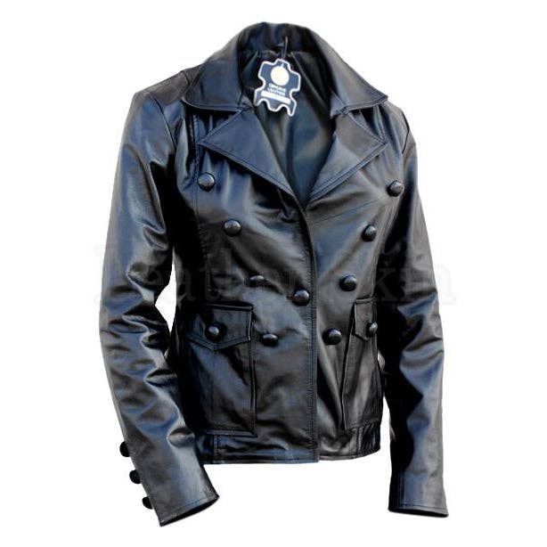 Casaco de couro estilo Brando Button Preto para Mulher por atacado de Leather Skin Shop
