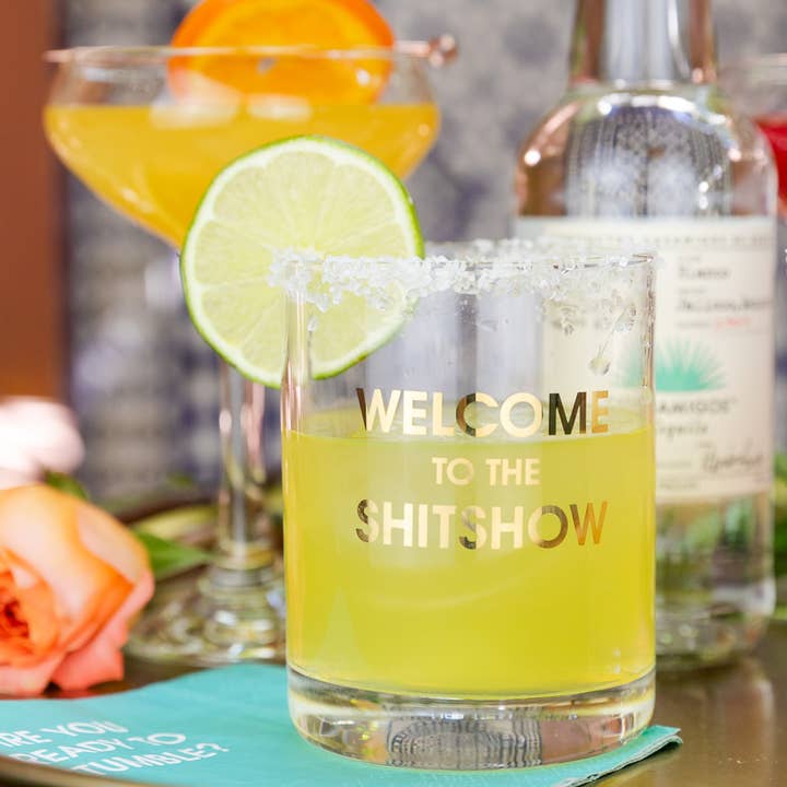 Chez Gagné - Wholesale Cocktail/liquor glass - Welcome to the Shitshow - Gold Foil Rocks Glass5
