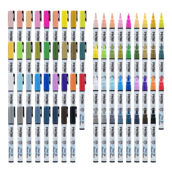 Pintar Art Supply - Wholesale Marker - PINTAR Premium Acrylic Paint Pens - 1mm Fine Tip Pens For Rock Painting, Ceramic Glass, Wood, Paper, Fabric & Porcelain, Water Resistant Paint Set, Surface Pen, Craft Supplies, DIY Project (35 colours)