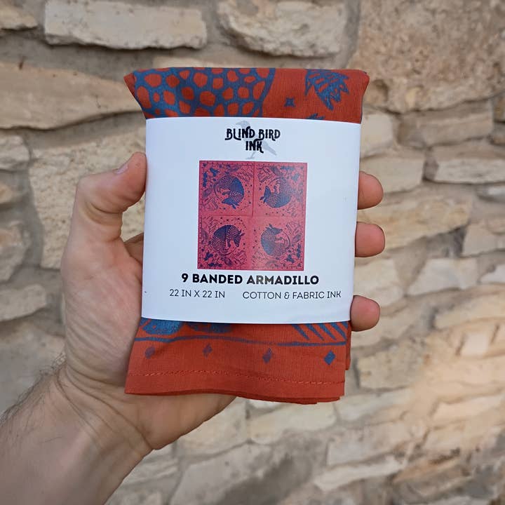 Blind Bird Ink - Wholesale Bandana - Unisex - Armadillo Linocut Bandana5