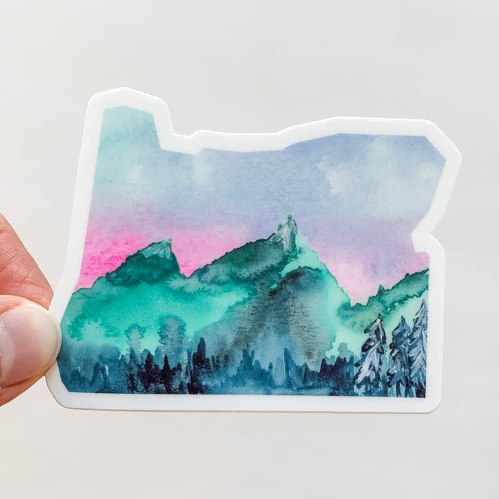 Oregon Mountains State Sticker for wholesale by Wildflower Paper Company