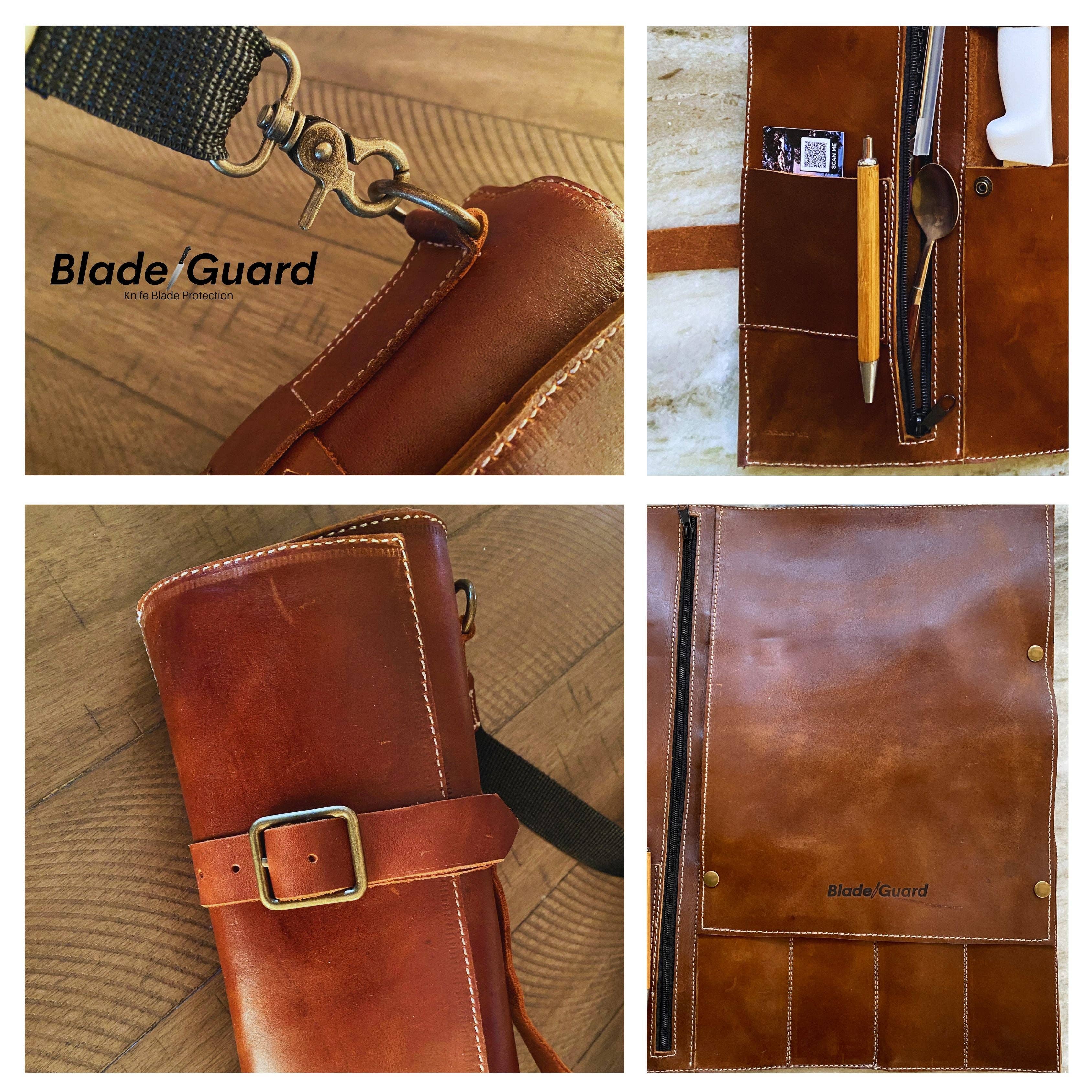 FLI Products - Vendita all'ingrosso Portacoltelli - Blade Guard porta coltelli da chef in vera pelle: custodia con 4 scomparti e spazio extra per chef professionisti | Sicura, resistente e di stile | Custodia ideale per viaggi4