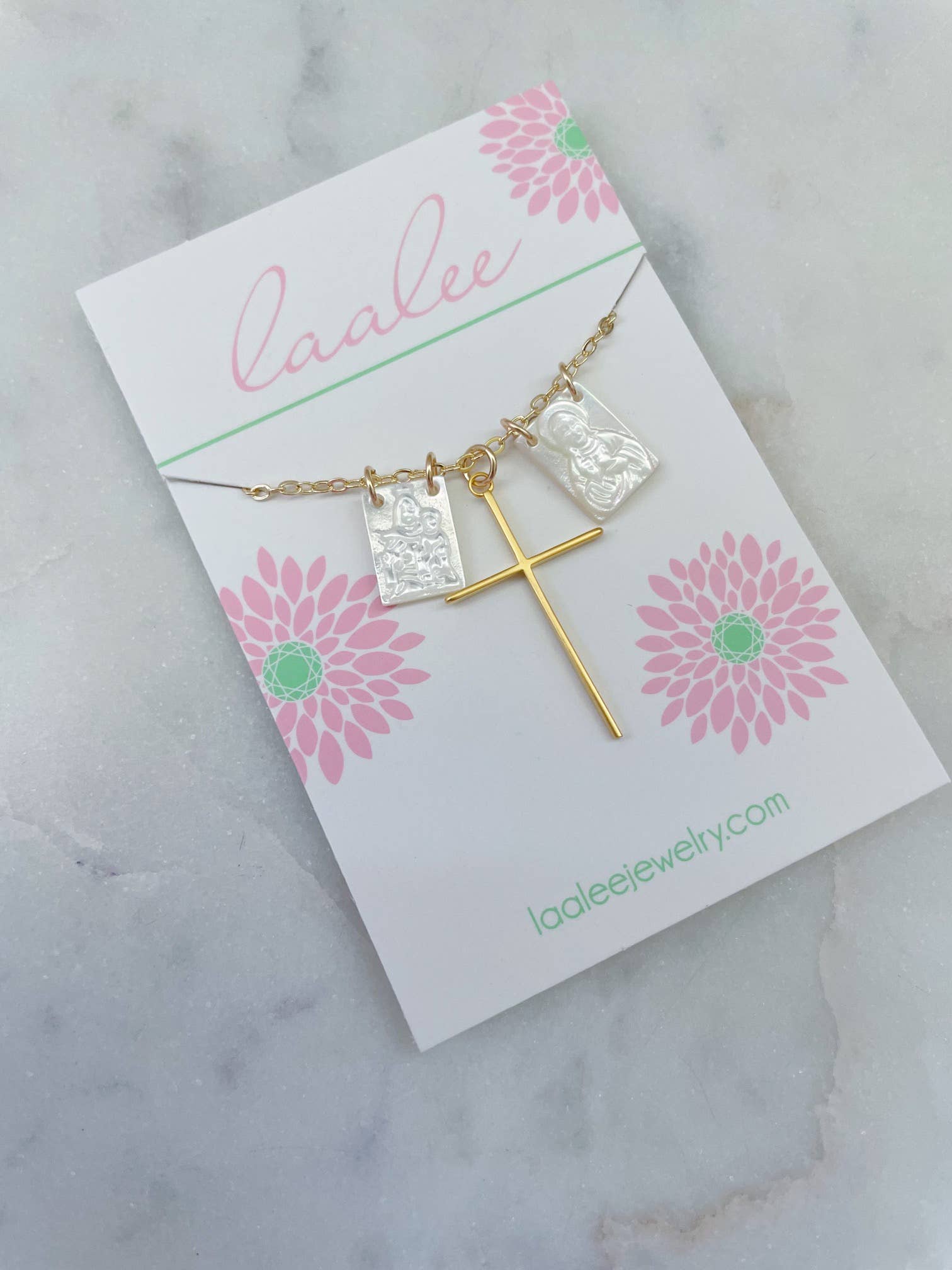 Laalee Jewelry – Großhandel Kette mit Anhänger/Charm – Goldfarbenes Skapulier-Halskettchen mit Kreuz, religiöher Schmuck