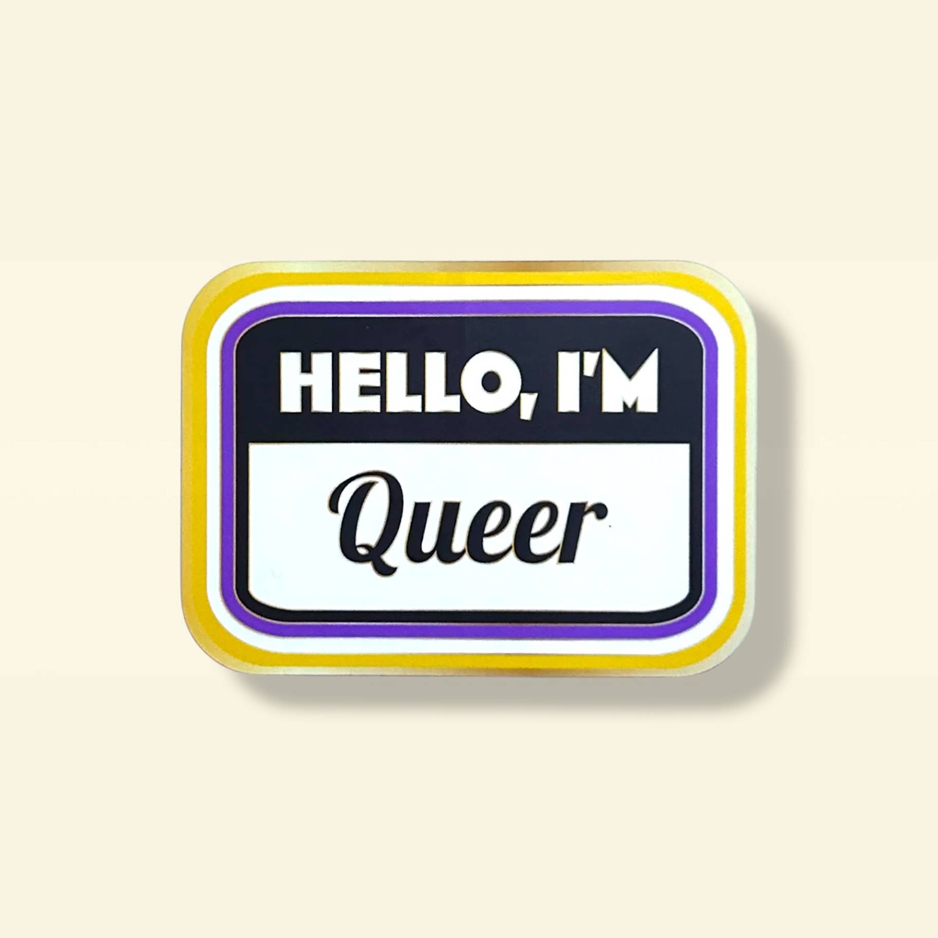 Library Cat Designs - Wholesale Sticker - Hello I'm Queer Nametag LGBTQ+ Nonbinary Colors Sticker0