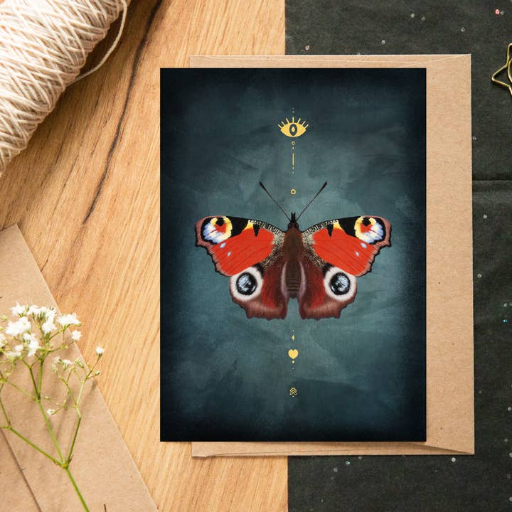Ansichtkaart Peacock ‘Butterflies’ voor wholesale door MOMOKOSTUDIO