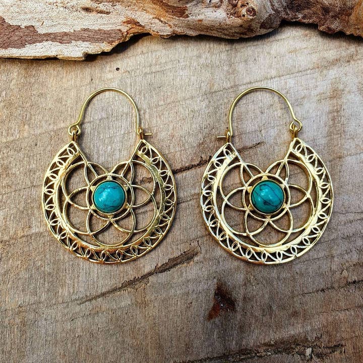 Kaali Boutique – wholesale Hoop earrings – Golden Ethnic Turquoise Earrings Ethnic, rustic, yoga, hippie, gypsy, pretty, psy, boho, bohemian, festival0
