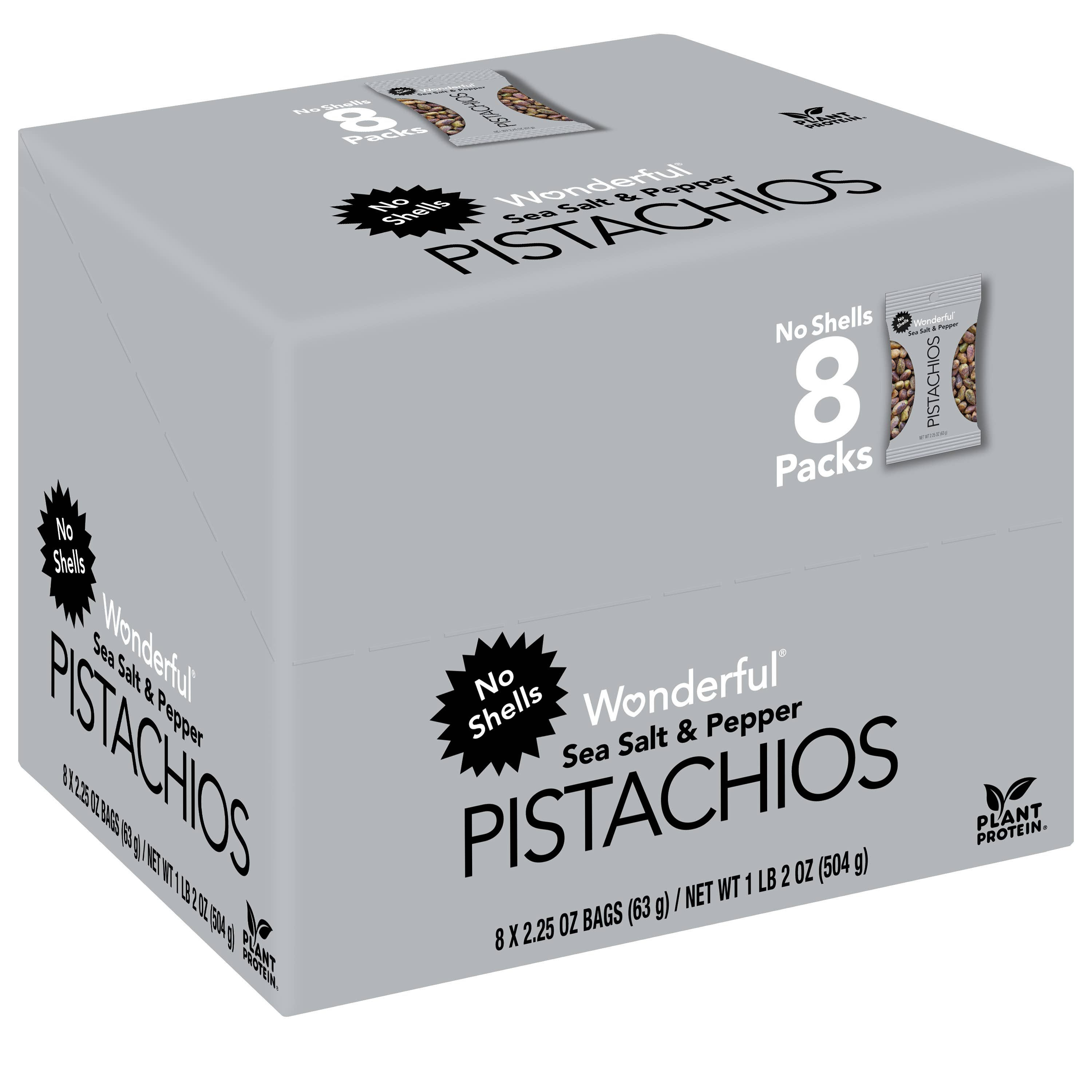 Wonderful Pistachios - Wholesale Nuts - Wonderful Pistachios No Shells Sea Salt & Pepper 2.25oz 8pk3