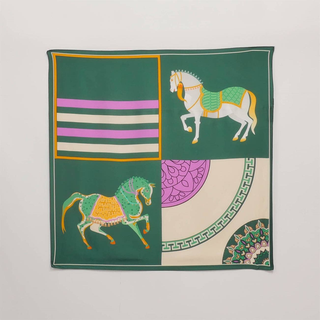 Cecile Wang - Wholesale Scarf - Women's - Printed square scarf with horses 80x80 KD8824VS3