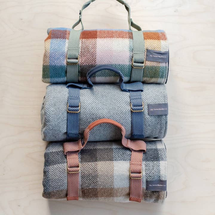 TBCo - Wholesale Picnic Blanket - Recycled Wool Picnic Blanket in Mustard Frame Check