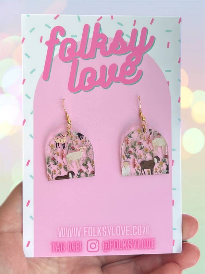 Goat patterned arch acrylic earrings for wholesale by folksylove