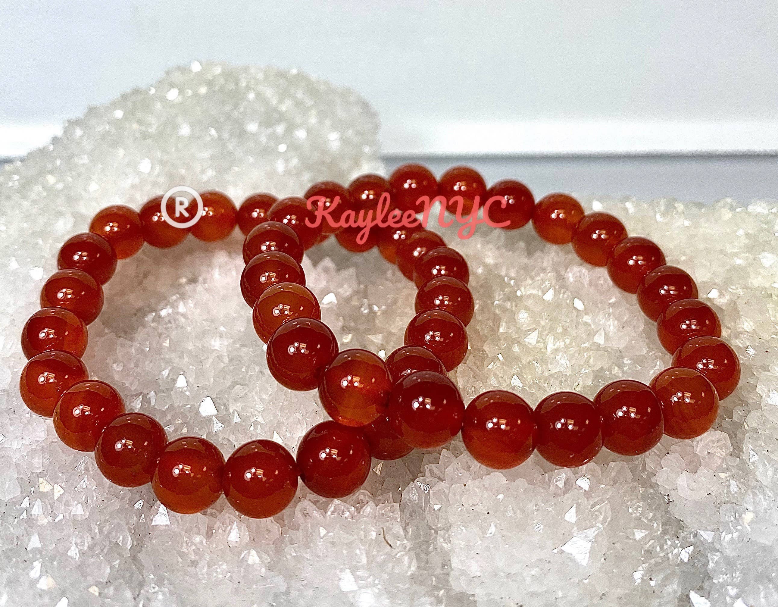 KayleeNYC - Venta al por mayor Pulsera de cuentas - Pulsera elástica de curación con cristales de cornalina natural de 8 mm y 19 cm3
