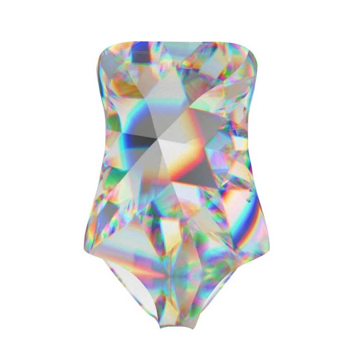 Traje de baño de licra sin tirantes mate con piedras preciosas Ice Diamond para venta al por mayor de MizDragonfly