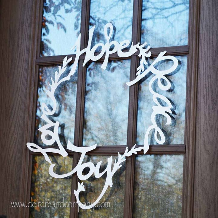Love Hope Peace Joy Wreath for wholesale by Deirdre & Company