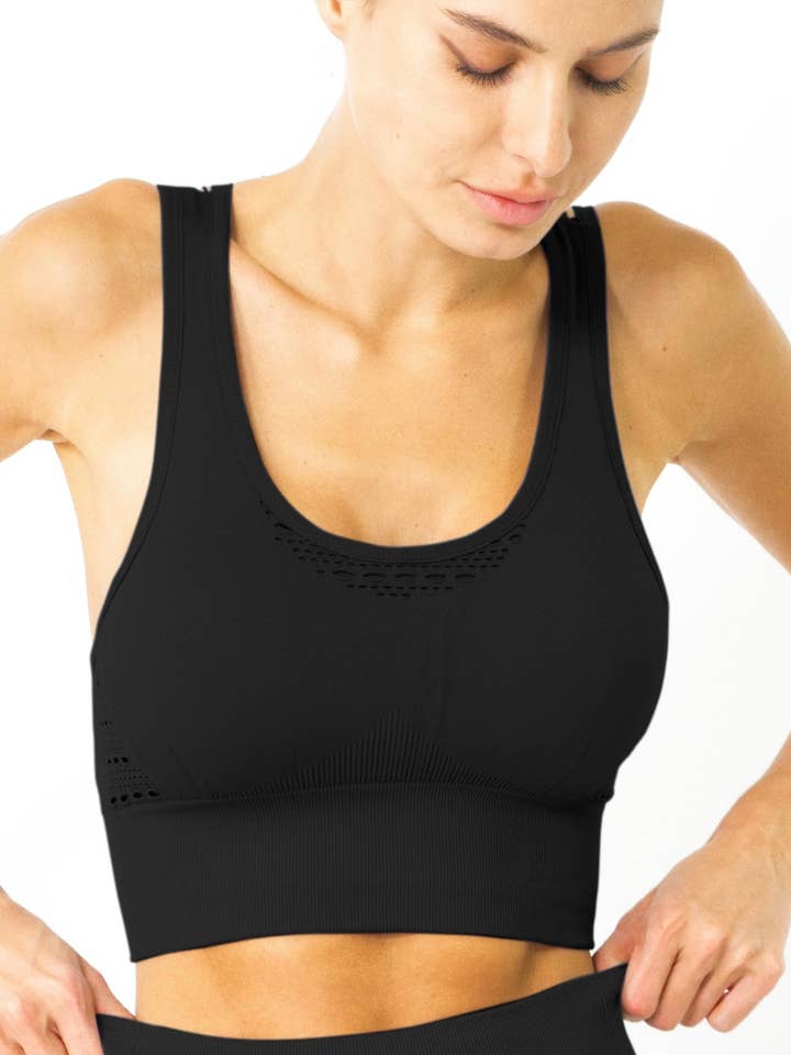 Mesh Seamless Bra With Cutouts - Black for wholesale by Lenawee Moda