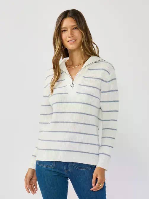 Lovestitch - Wholesale Knit Sweater - Women's - V-Neck Stripe Sweater with Zipper0