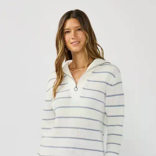 Lovestitch - Wholesale Knit Sweater - Women's - V-Neck Stripe Sweater with Zipper11