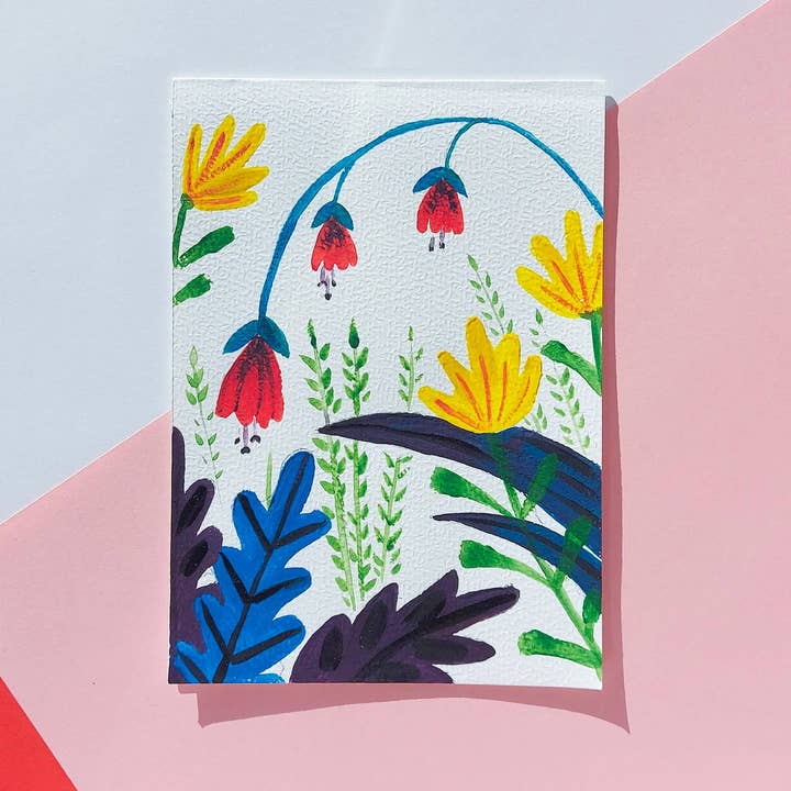 Handmade floral card / carte fait-main gouache pour la vente par Lemon.lemoff