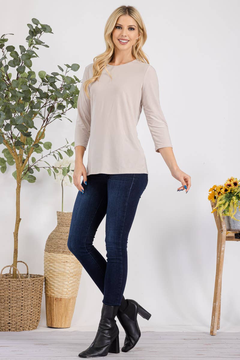 Celeste Clothing - Venta al por mayor Camiseta - Mujer - TOP DE CAPAS SIN ARRUGAS CON MANGAS 3/4 -CT132146