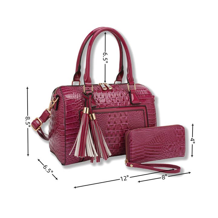 KAYLA+AVA - Wholesale Top Handle Bag - Women's - HOLLY BOSTON BAG SET IN PATENT CROC WITH WALLET3