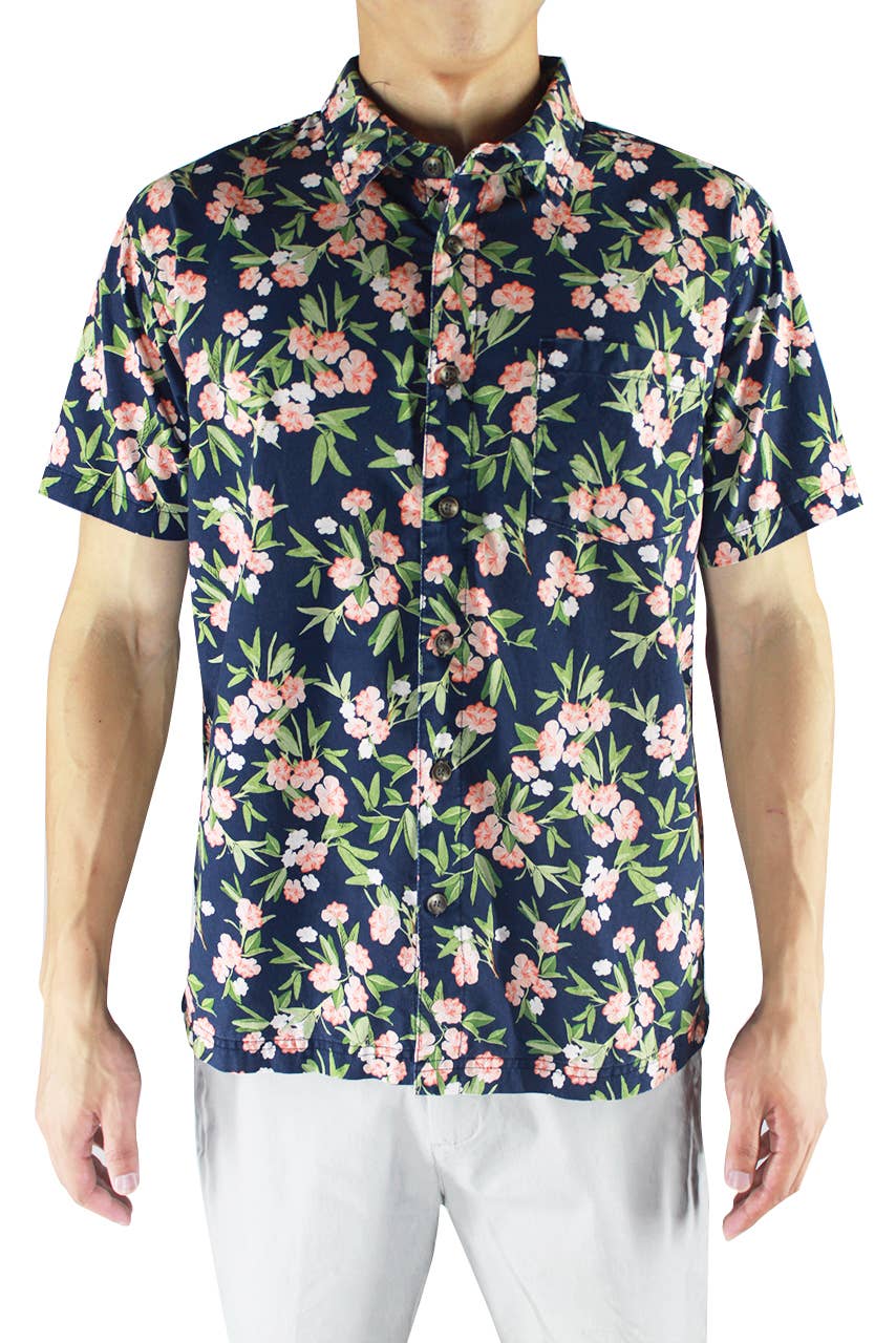 bleu marine Chemises hawaïennes pour hommes en coton tissé à boutons FRESHWINDS en vente sur Faire2