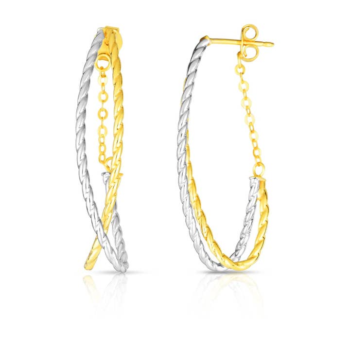 Boucle d'oreille en or 14 carats avec finition jaune+blanche avec fermoir à pousser pour la vente par The Diamond Deal