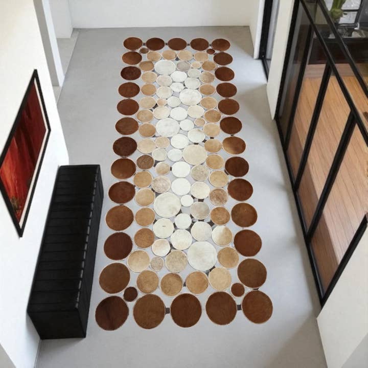 Karelias And Sons - Wholesale Runner Rug - Polka Dot Patchwork Cowhide Runner Rug, Real Leather
