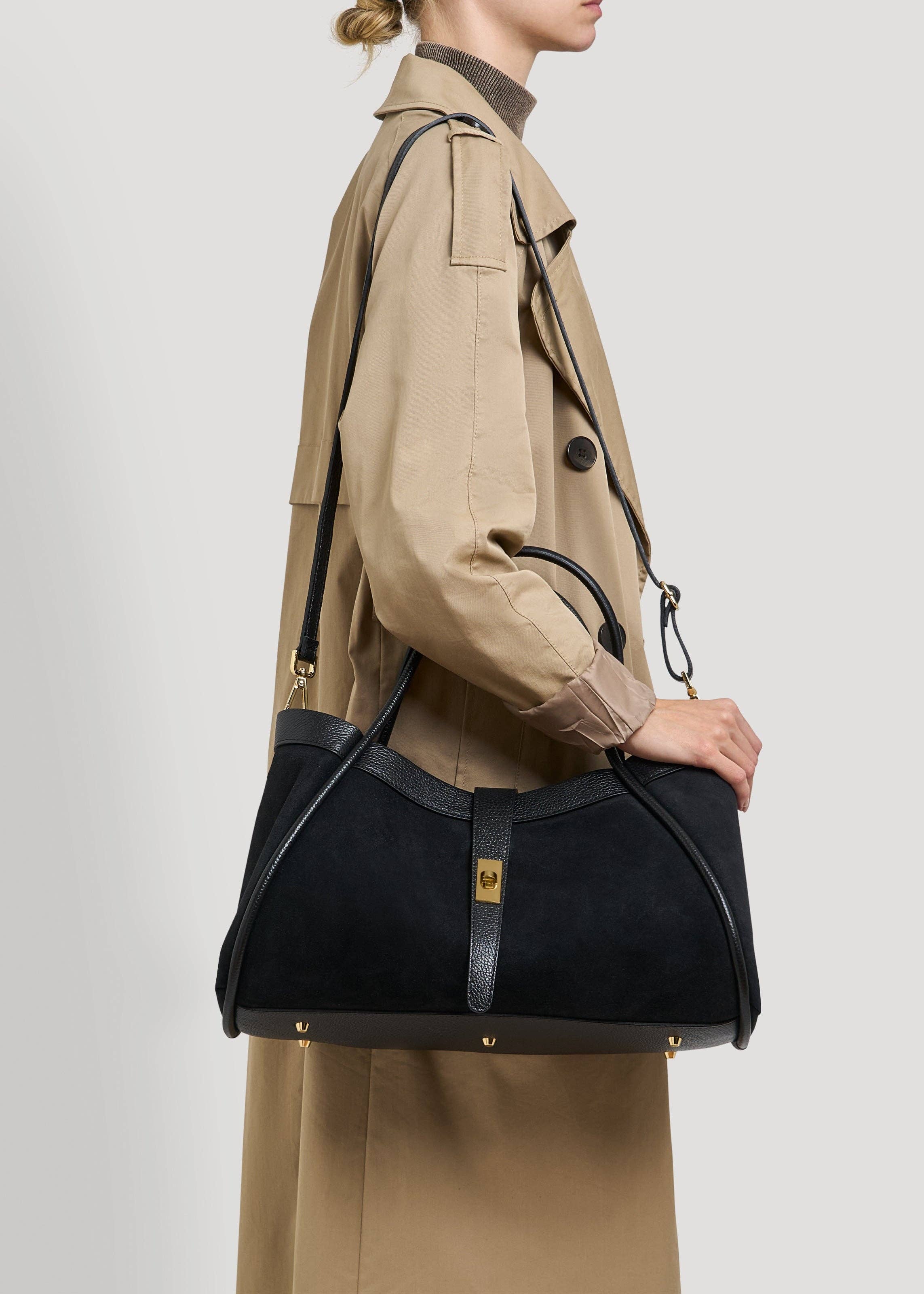 Voemièn - Vendita all'ingrosso Borsa con manico - Donna - Borsa Mayfair in Pelle Scamosciata Nera e Pelle Togo6