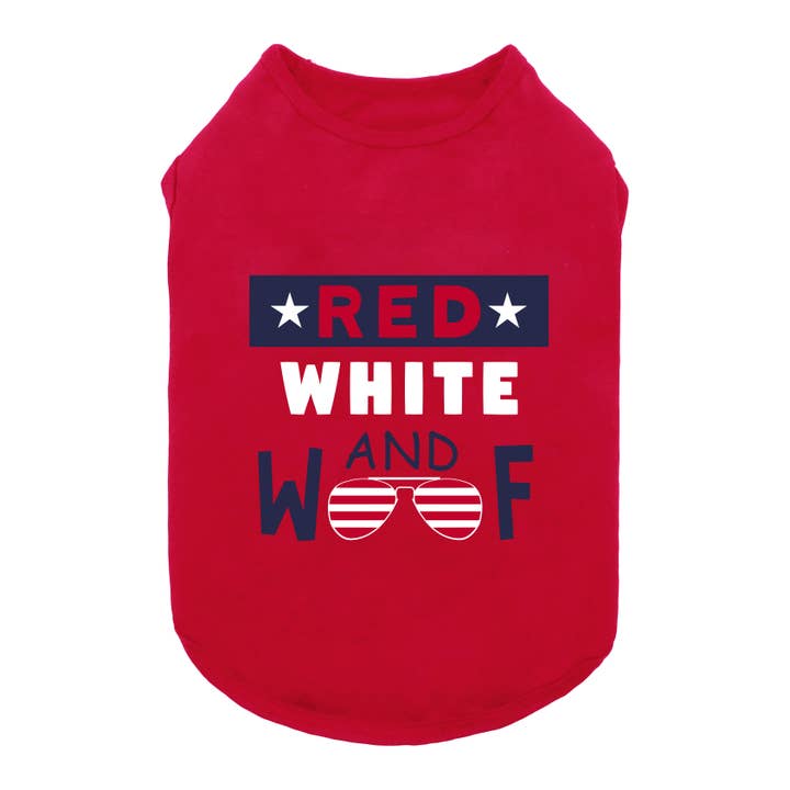 Red White and Woof Dog Shirt for wholesale by Fitwarm