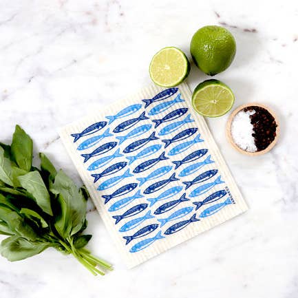 Swedish Dishcloth - Sardines - Blue for wholesale on Faire
