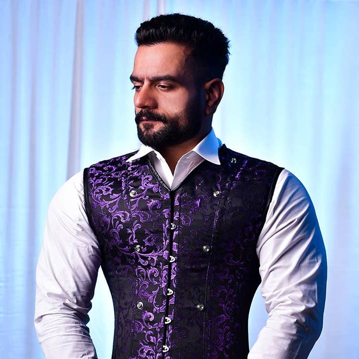 Herre Brokade Korset Vest Outfit Formelt - Herre Korset Jakkesæt for engroshandel hos Miss Leather