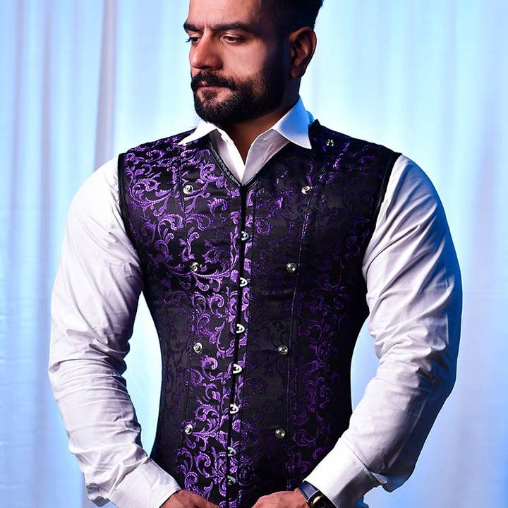 Mens Brocade Corset Vest Outfit Formal - Mens Corset Suit for wholesale by Miss Leather