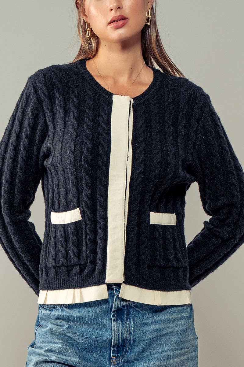 Urban Daizy - Wholesale Cardigan - Women's - Cable Knit Snap Front Ribbed Trim Long Sleeve Sweater7