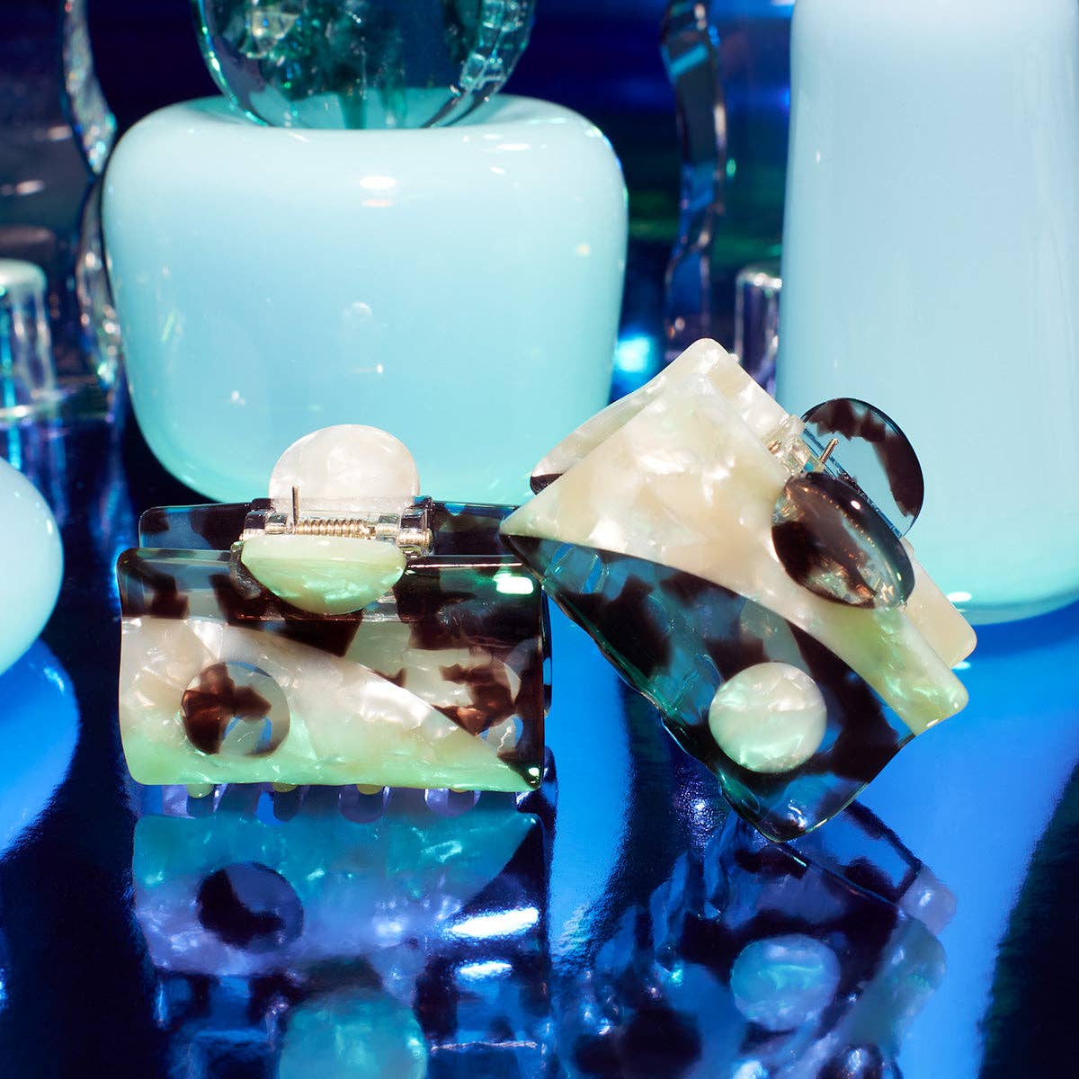 WINONA IRENE - Venta al por mayor Horquilla para el pelo - Mujer - Set de garras pequeñas Yin Yang de acetato con forma de caparazón de tortuga azul2