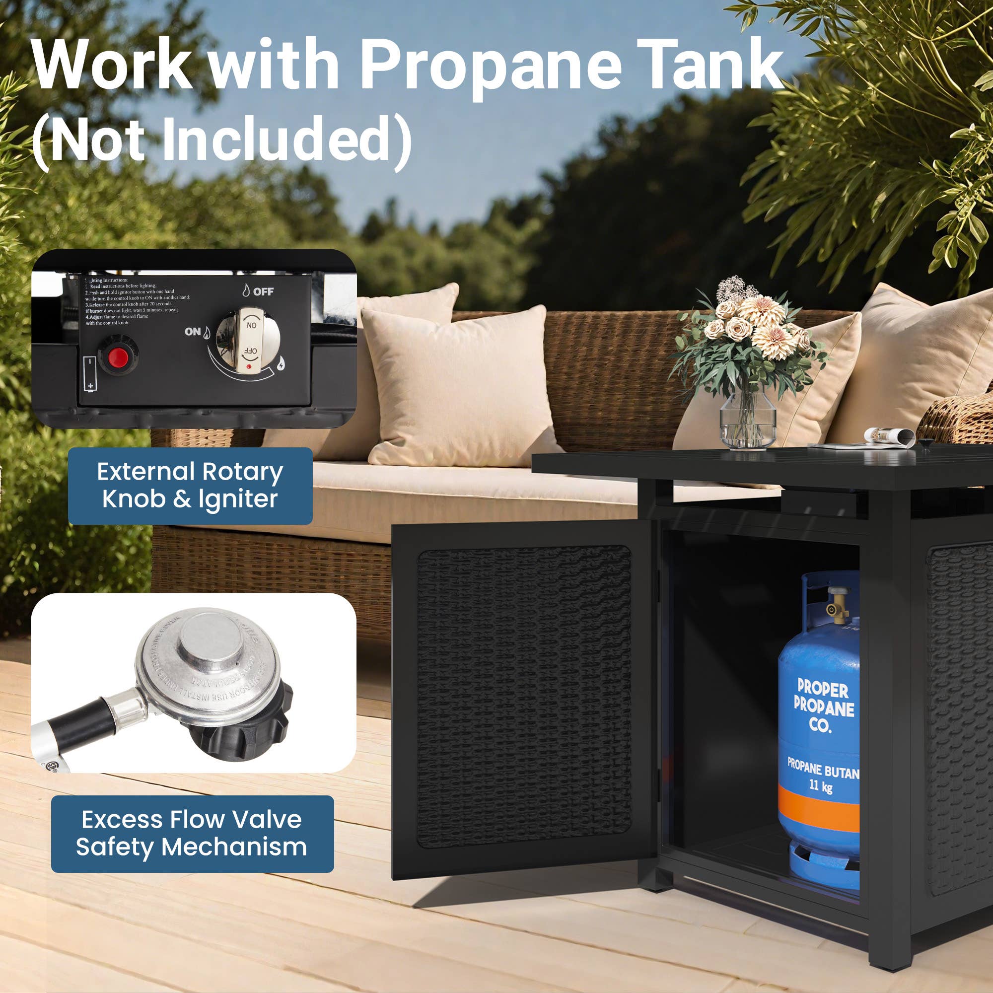 Heynemo - Wholesale Fire Pit - Propane Fire Pit Table, 50000 BTU Gas Fire Pits Table8