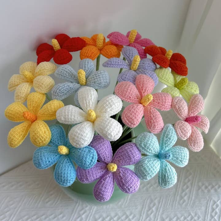 Virkad blomma, handgjord frangipaniblomma, semesterpresenter för wholesale av Lilyrosy(Duty free)