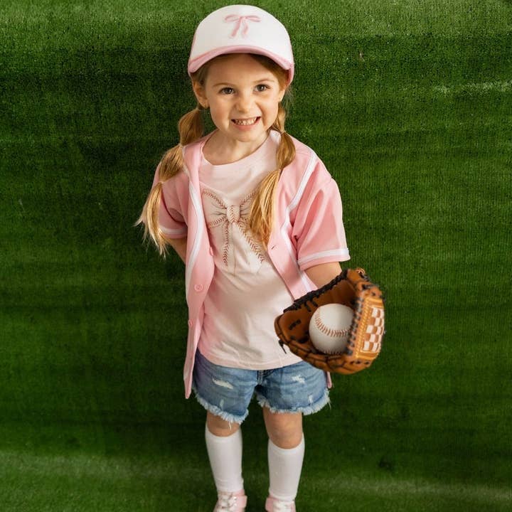 Sweet Wink - Wholesale Screen Printed T-Shirt - Kids - Baseball Bow Short Sleeve T-Shirt - Kids Clothes - Sports1
