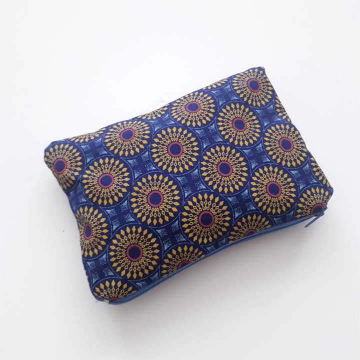 Urbanknit - Wholesale Pouch - Women's - African Print Zipper Pouch- Blue Medallion0
