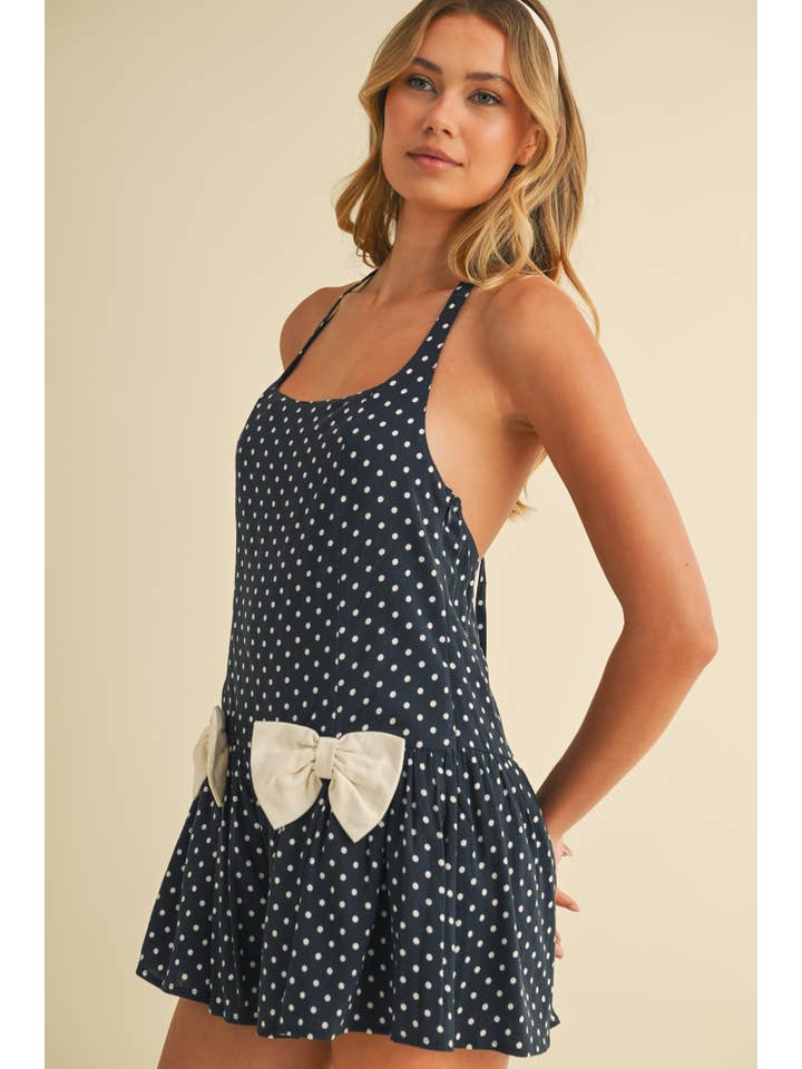 Klesis - Vente Combishort – femme - IR2204 COMBISHORT À POIS AVEC DÉTAILS NŒUD DEVANT