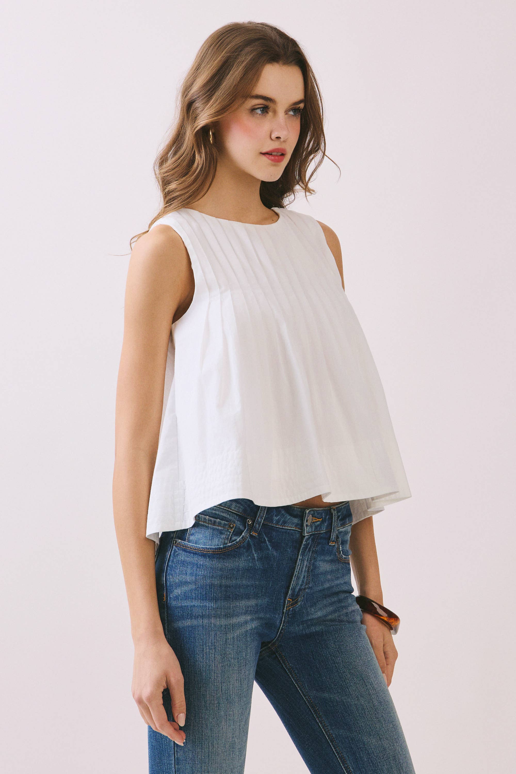 TCEC - Wholesale Blouse - Women's - CT9082-Pleated Detail High Low Sleeveless Top1