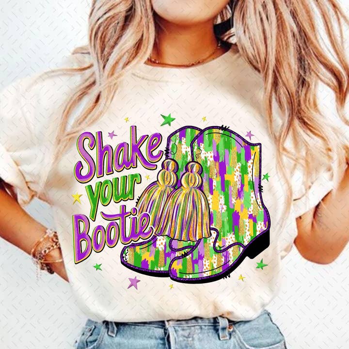 Maglietta "Shake Your Bootie", Felpa "Boot's" di Mardi Gras per la vendita all'ingrosso da parte di NVC Ecommerce LLC