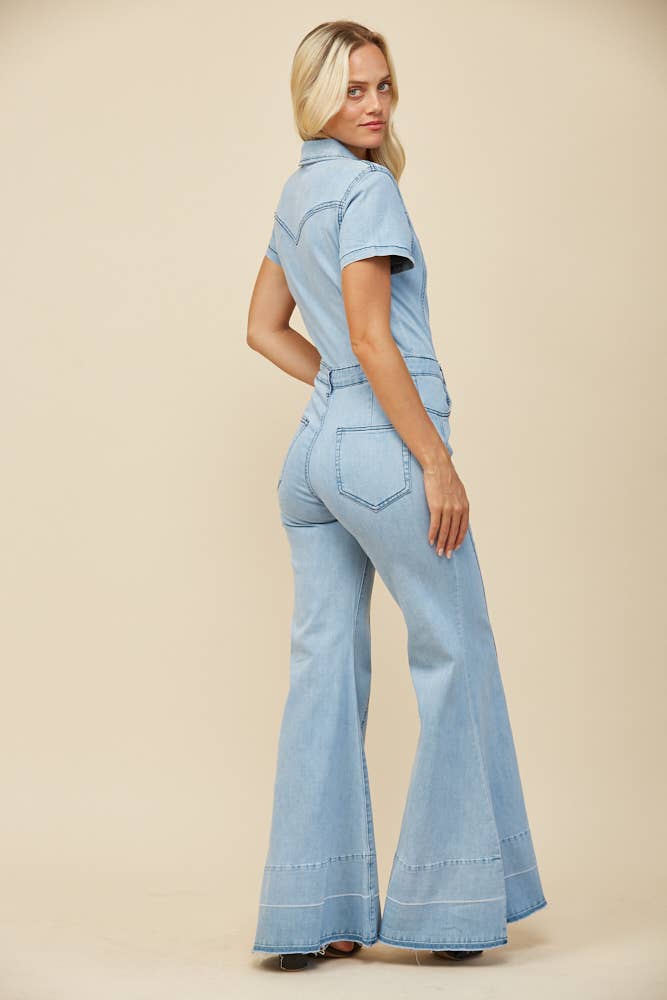 WIDE LEG DENIM JUMPSUIT - LT DENIM 4440 for wholesale on Faire3