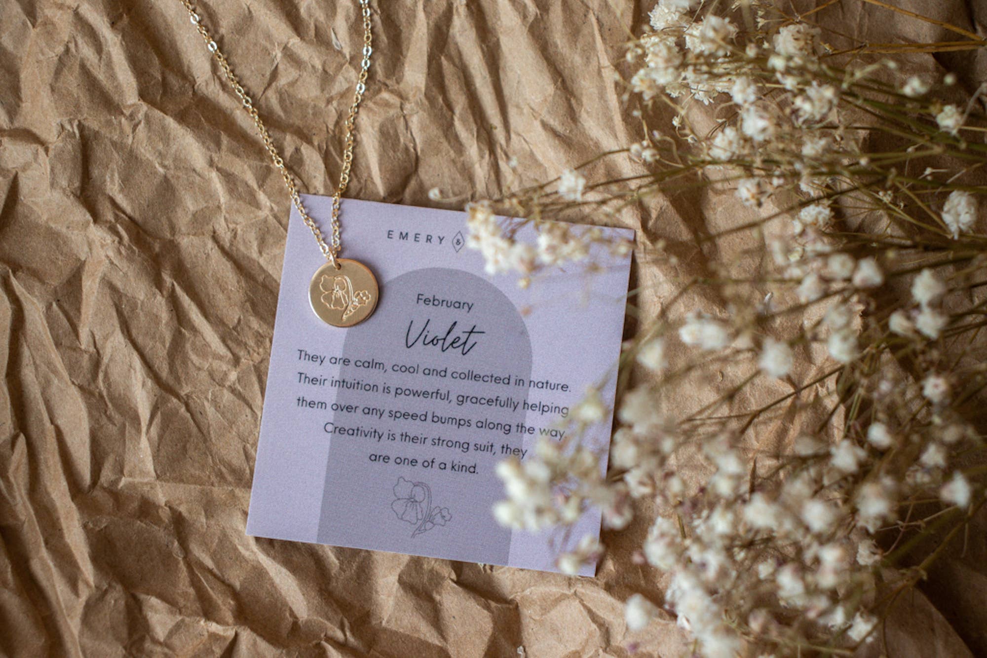 Emery and Opal – wholesale Pendant/charm necklace – Birth Flower Round Disc Necklace1