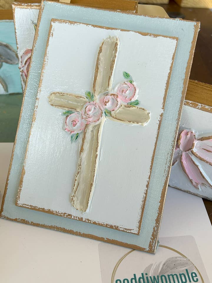 Cross with roses panel | Easter Spring wedding baptism for wholesale by Coddiwomple