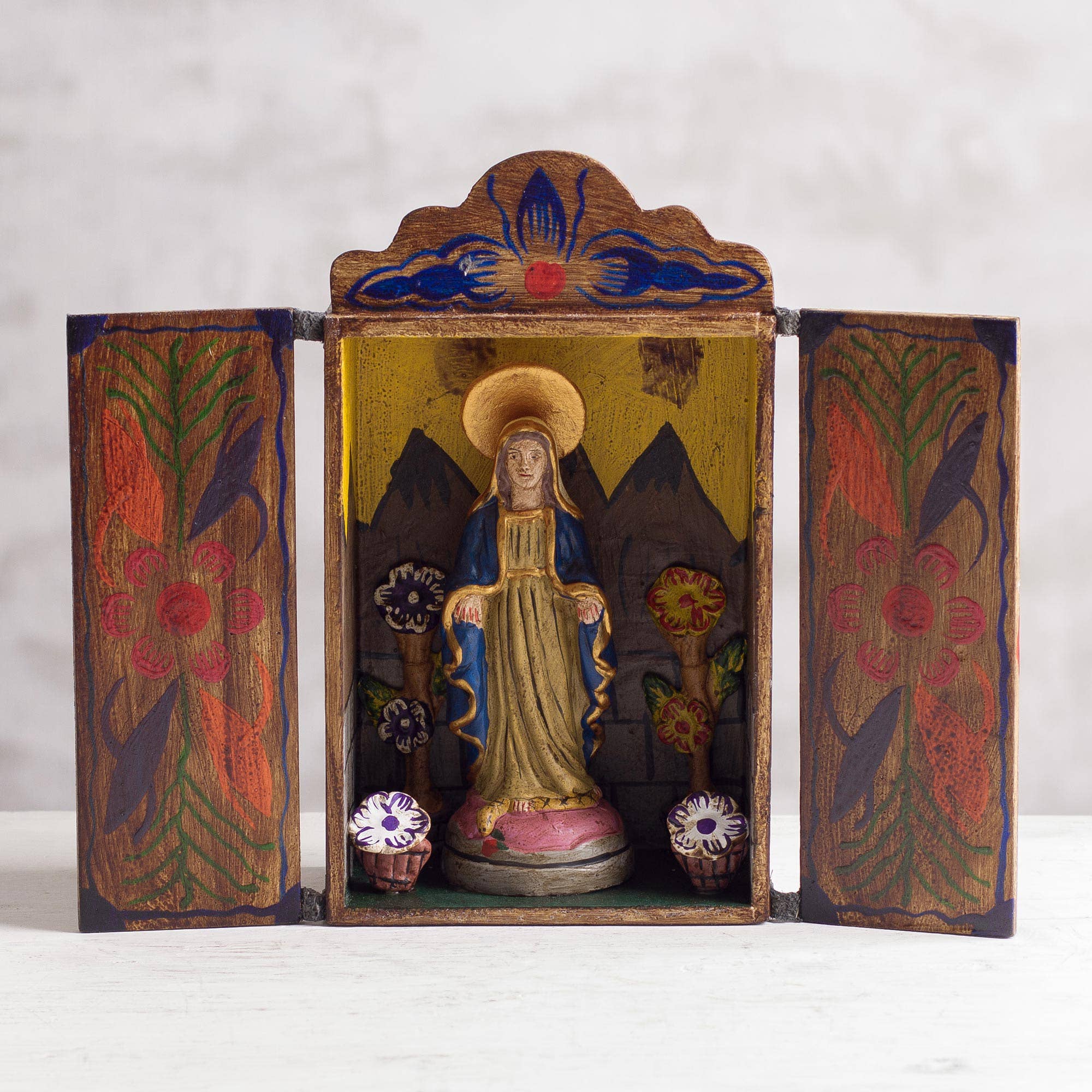 NOVICA - Wholesale Sculpture - Virgin Mary Wood Retablo1