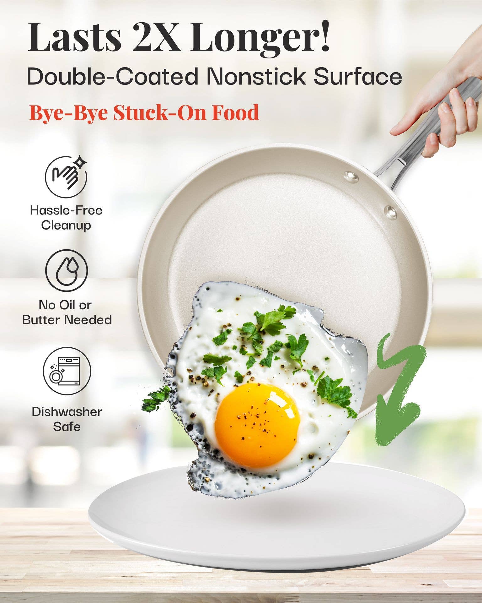 Gotham Steel/Granitestone – Engroshandel Pan – Gotham Steel Cream med sølvhåndtag 10" rund stegepande4