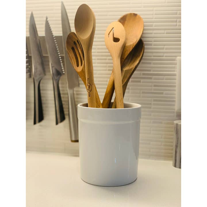 Fox Run Brands - Wholesale Utensil Holder - Fox Run Utensil Holder, White Stoneware, 4.75"x 4.75"x 5.5"