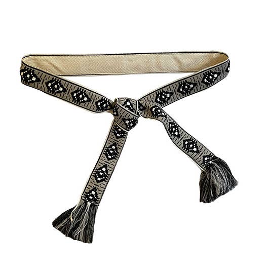 Cinto de fita com estampa padrão Keops em tons cáqui por atacado de Lara Moti