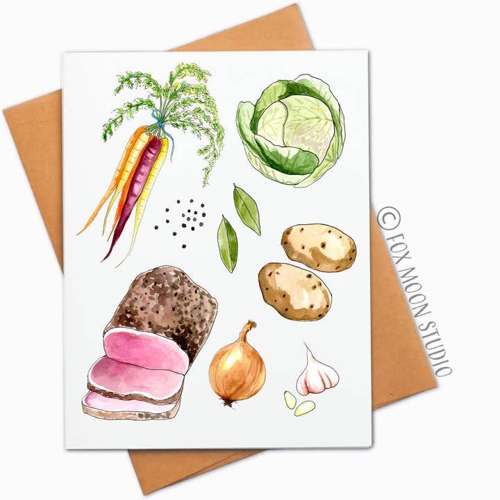 Corned Beef & Cabbage - Saint Patrick's Day Greeting Card for wholesale by Fox Moon Studio