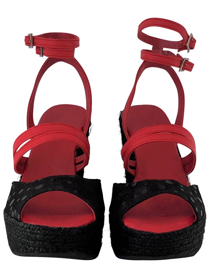 Poseidon Red and Black Nappa Leather Sandal with Polka Dot for wholesale on Faire3